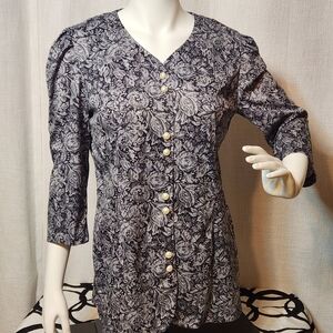 Whirlaway Frocks Blouse Grayish Tint Button Up Blouse Size 12 Victorian